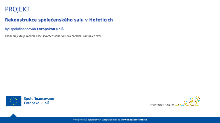 Rekonstrukce společenského sálu v Hořeticích